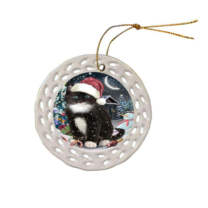 Have a Holly Jolly Tuxedo Cat Christmas  Ceramic Doily Ornament DPOR51681