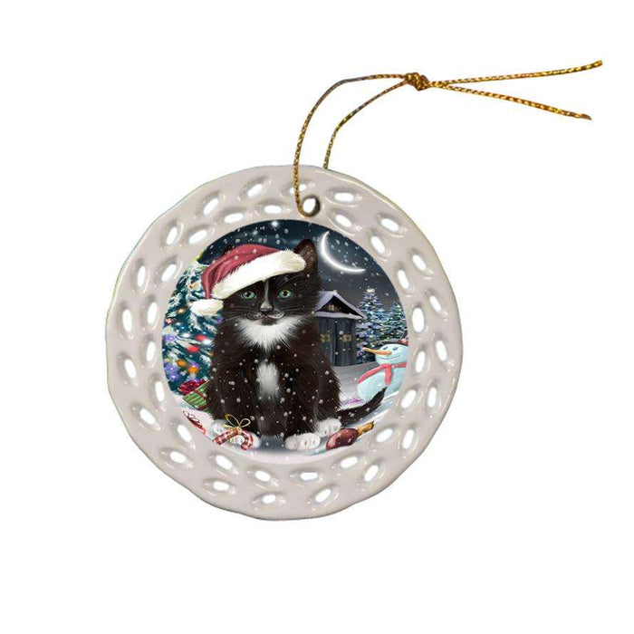 Have a Holly Jolly Tuxedo Cat Christmas  Ceramic Doily Ornament DPOR51682