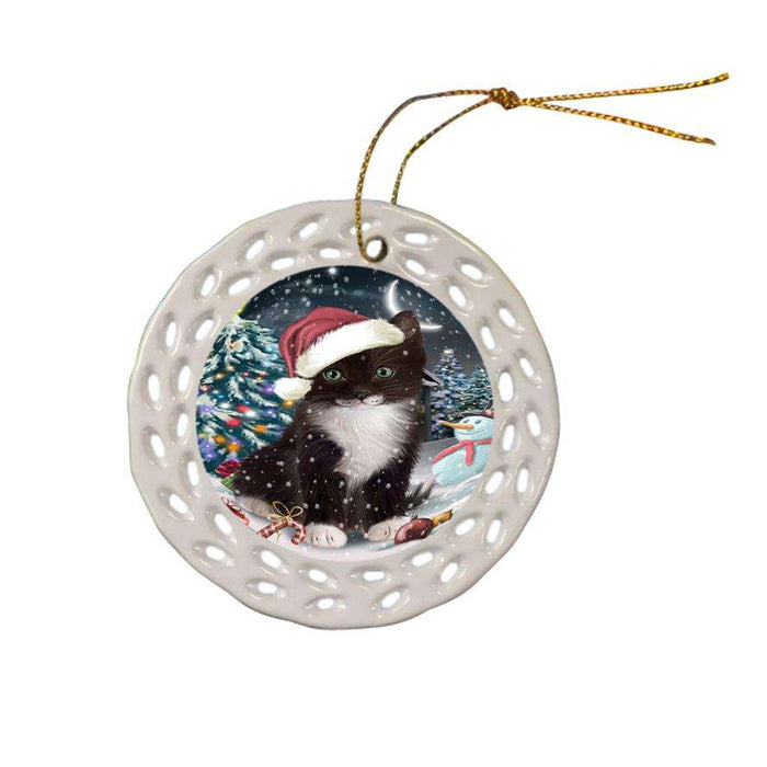 Have a Holly Jolly Tuxedo Cat Christmas  Ceramic Doily Ornament DPOR51683