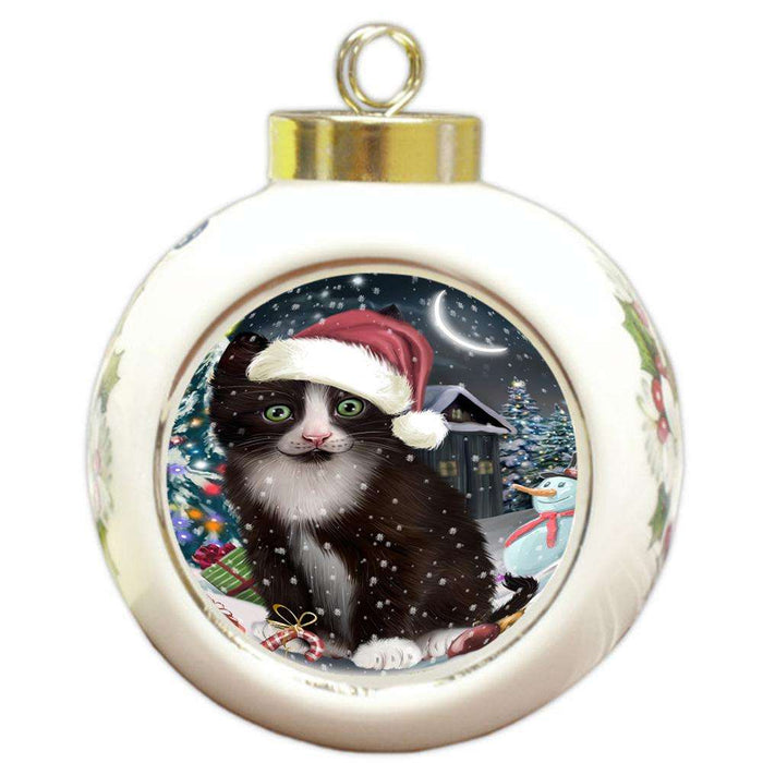 Have a Holly Jolly Tuxedo Cat Christmas  Round Ball Christmas Ornament RBPOR51680