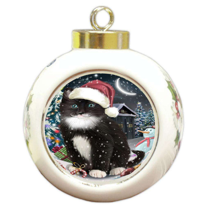 Have a Holly Jolly Tuxedo Cat Christmas  Round Ball Christmas Ornament RBPOR51681