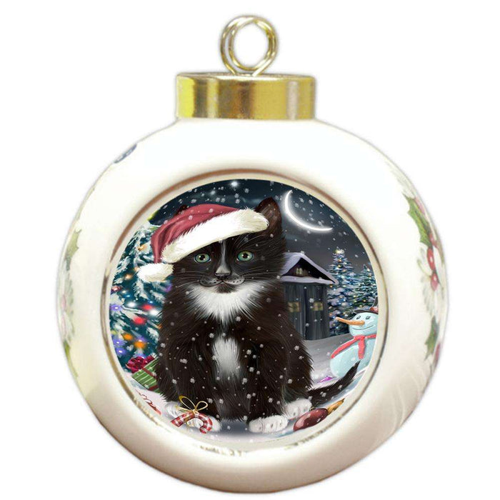 Have a Holly Jolly Tuxedo Cat Christmas  Round Ball Christmas Ornament RBPOR51682