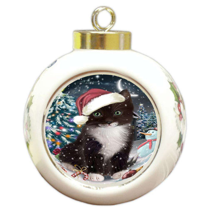 Have a Holly Jolly Tuxedo Cat Christmas  Round Ball Christmas Ornament RBPOR51683