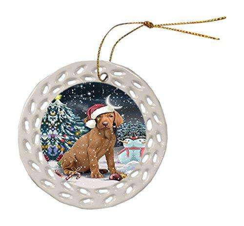 Have a Holly Jolly Vizsla Dog Christmas Round Doily Ornament POR162
