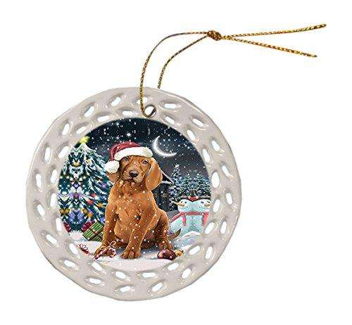 Have a Holly Jolly Vizsla Dog Christmas Round Doily Ornament POR164