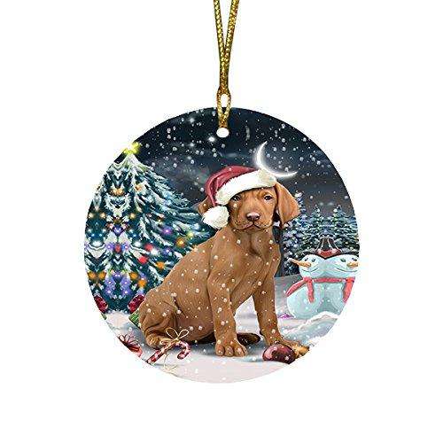 Have a Holly Jolly Vizsla Dog Christmas Round Flat Ornament POR1362