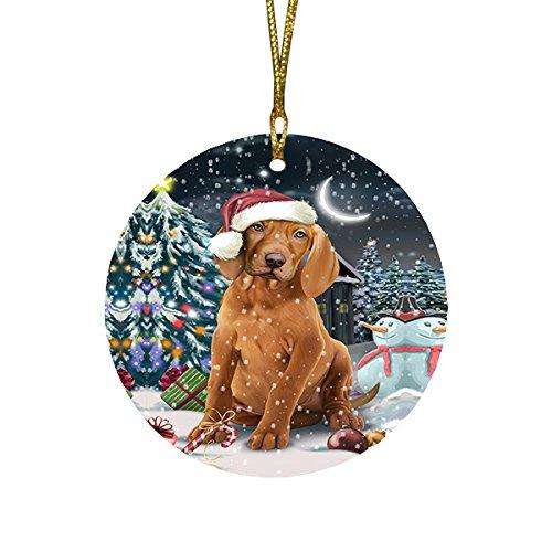 Have a Holly Jolly Vizsla Dog Christmas Round Flat Ornament POR1364
