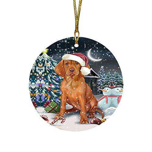 Have a Holly Jolly Vizsla Dog Christmas Round Flat Ornament POR1365