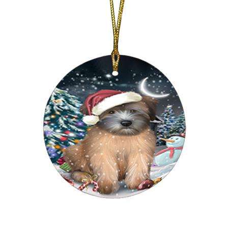 Have a Holly Jolly Wheaten Terrier Dog Christmas  Round Flat Christmas Ornament RFPOR51676