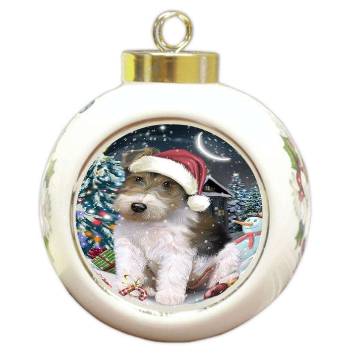 Have a Holly Jolly Wire Fox Terrier Dog Christmas  Round Ball Christmas Ornament RBPOR51689