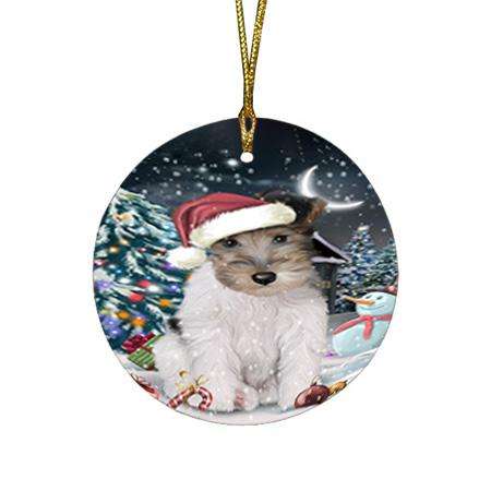Have a Holly Jolly Wire Fox Terrier Dog Christmas  Round Flat Christmas Ornament RFPOR51682