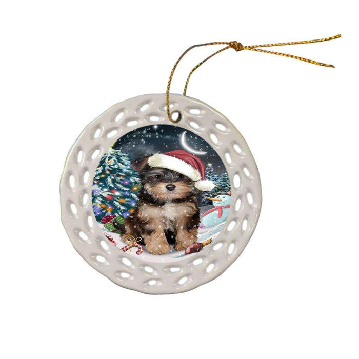 Have a Holly Jolly Yorkipoo Dog Christmas  Ceramic Doily Ornament DPOR51692