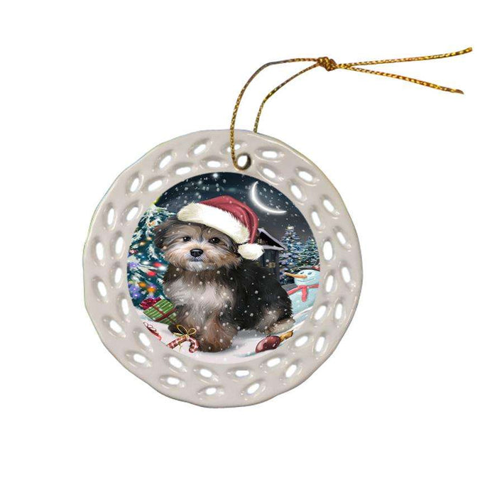 Have a Holly Jolly Yorkipoo Dog Christmas  Ceramic Doily Ornament DPOR51693