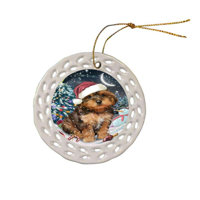 Have a Holly Jolly Yorkipoo Dog Christmas  Ceramic Doily Ornament DPOR51694