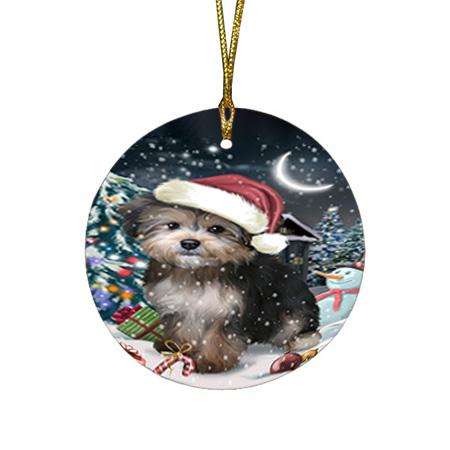 Have a Holly Jolly Yorkipoo Dog Christmas  Round Flat Christmas Ornament RFPOR51684