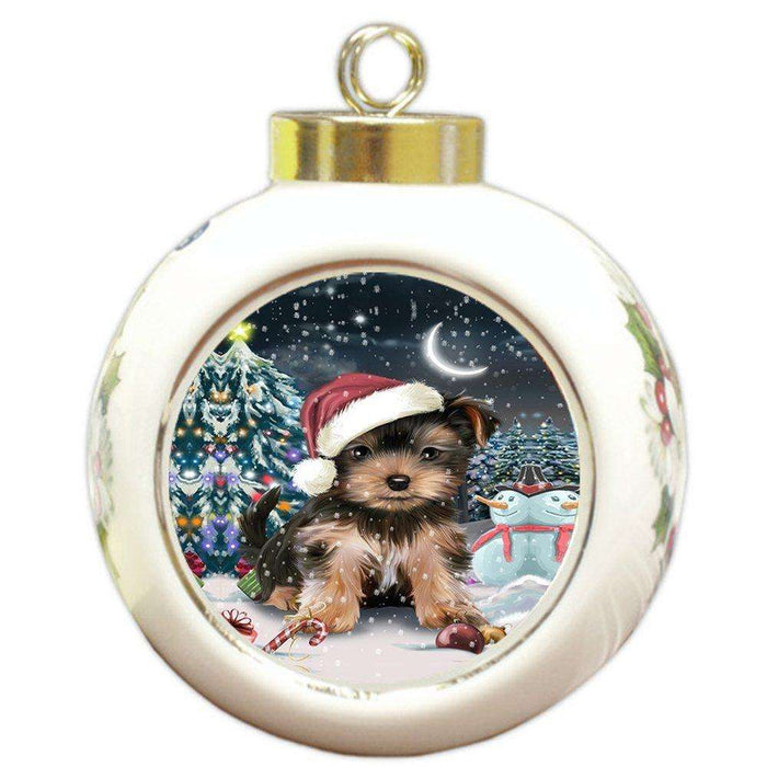 Have a Holly Jolly Yorkshire Terrier Dog Christmas Round Ball Ornament POR802