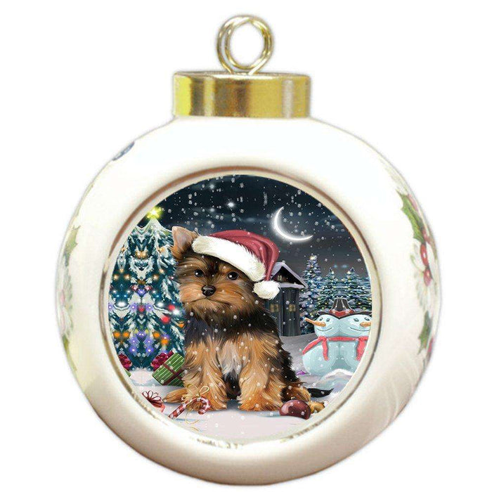 Have a Holly Jolly Yorkshire Terrier Dog Christmas Round Ball Ornament POR803
