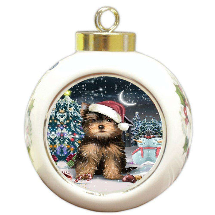 Have a Holly Jolly Yorkshire Terrier Dog Christmas Round Ball Ornament POR804