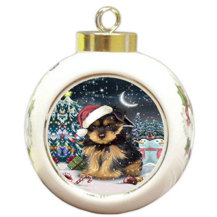 Have a Holly Jolly Yorkshire Terrier Dog Christmas Round Ball Ornament POR805