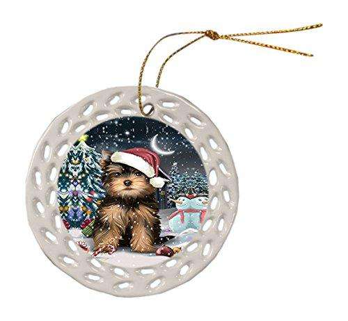 Have a Holly Jolly Yorkshire Terrier Dog Christmas Round Doily Ornament POR168