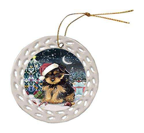Have a Holly Jolly Yorkshire Terrier Dog Christmas Round Doily Ornament POR169