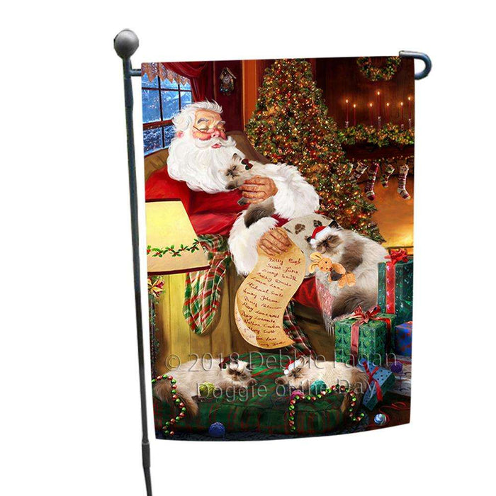 Himalayan Cats and Kittens Sleeping with Santa  Garden Flag GFLG54576