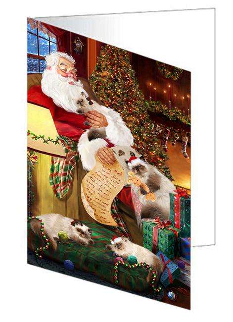 Himalayan Cats and Kittens Sleeping with Santa  Handmade Artwork Assorted Pets Greeting Cards and Note Cards with Envelopes for All Occasions and Holiday Seasons GCD67571