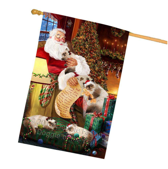 Himalayan Cats and Kittens Sleeping with Santa  House Flag FLG54712