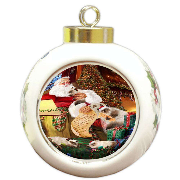 Himalayan Cats and Kittens Sleeping with Santa  Round Ball Christmas Ornament RBPOR54514