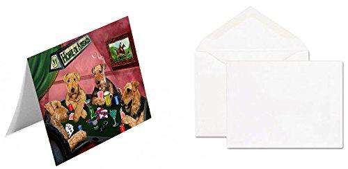 Home of 4 Airedale Dogs Playing Poker Handmade Artwork Assorted Pets Greeting Cards and Note Cards with Envelopes for All Occasions and Holiday Seasons (20)