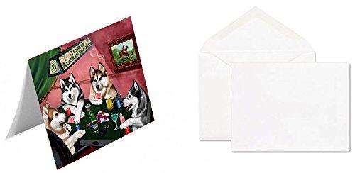 Home of 4 Alaskan Malamute Dogs Playing Poker Handmade Artwork Assorted Pets Greeting Cards and Note Cards with Envelopes for All Occasions and Holiday Seasons