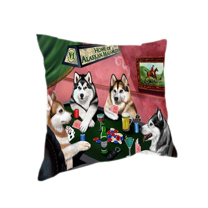 Home of 4 Alaskan Malamute Dogs Playing Poker Pillow