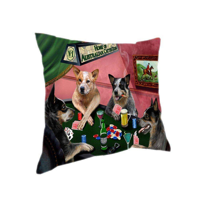 Home of 4 Australian Cattle Dog Dogs Playing Poker Pillow
