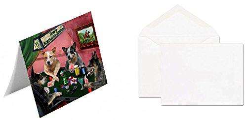 Home of 4 Australian Cattle Dogs Playing Poker Handmade Artwork Assorted Pets Greeting Cards and Note Cards with Envelopes for All Occasions and Holiday Seasons