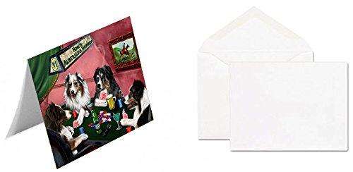 Home of 4 Australian Shepherd Dogs Playing Poker Handmade Artwork Assorted Pets Greeting Cards and Note Cards with Envelopes for All Occasions and Holiday Seasons