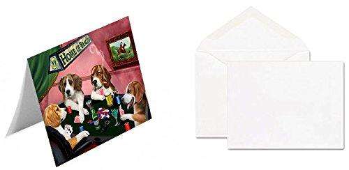Home of 4 Beagles Dogs Playing Poker Handmade Artwork Assorted Pets Greeting Cards and Note Cards with Envelopes for All Occasions and Holiday Seasons