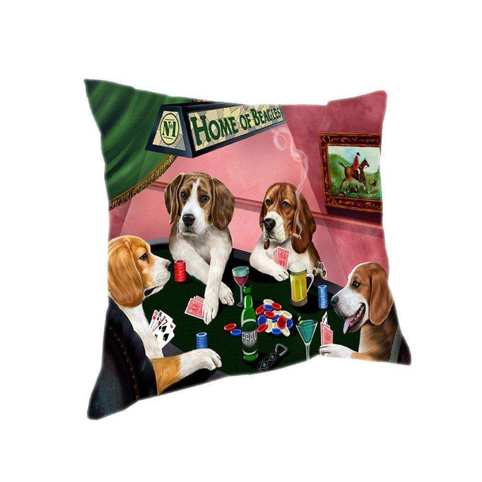 Home of 4 Beagles Dogs Playing Poker Pillow