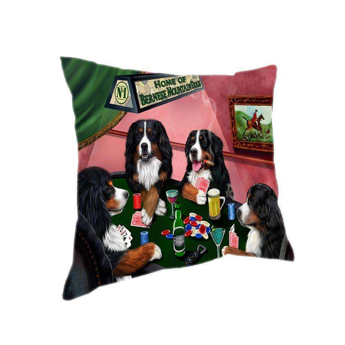 Home of 4 Bernese Mountain Dog Dogs Playing Poker Pillow