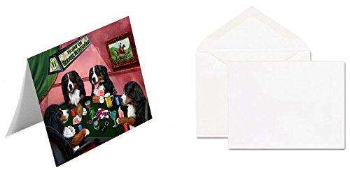 Home of 4 Bernese Mountain Dogs Playing Poker Handmade Artwork Assorted Pets Greeting Cards and Note Cards with Envelopes for All Occasions and Holiday Seasons