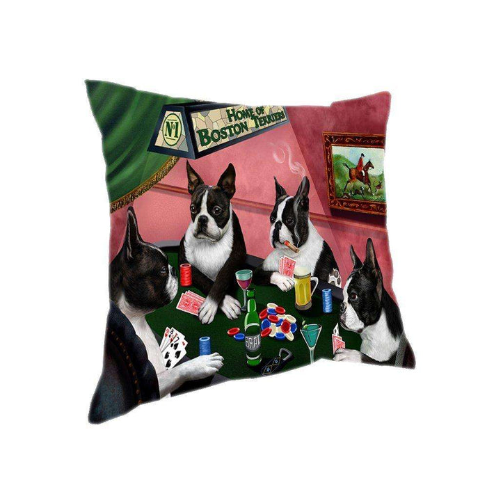 Home of 4 Boston Terrier Dogs Playing Poker Pillow