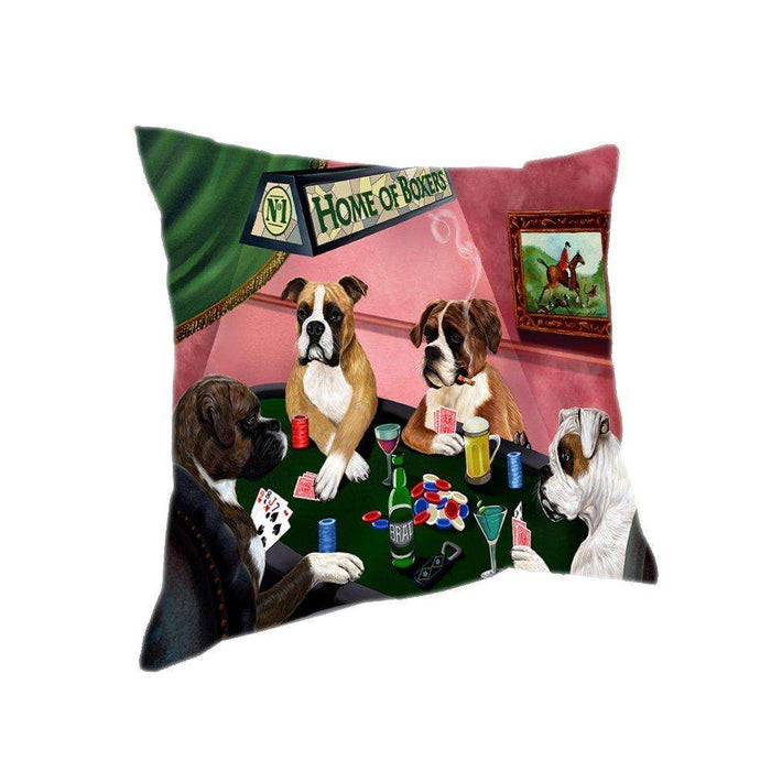 Home of 4 Boxers Dogs Playing Poker Pillow