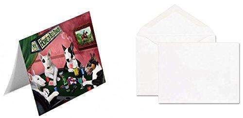 Home of 4 Bull Terrier Dogs Playing Poker Handmade Artwork Assorted Pets Greeting Cards and Note Cards with Envelopes for All Occasions and Holiday Seasons