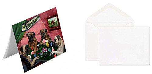 Home of 4 Bullmastiff Dogs Playing Poker Handmade Artwork Assorted Pets Greeting Cards and Note Cards with Envelopes for All Occasions and Holiday Seasons (20)
