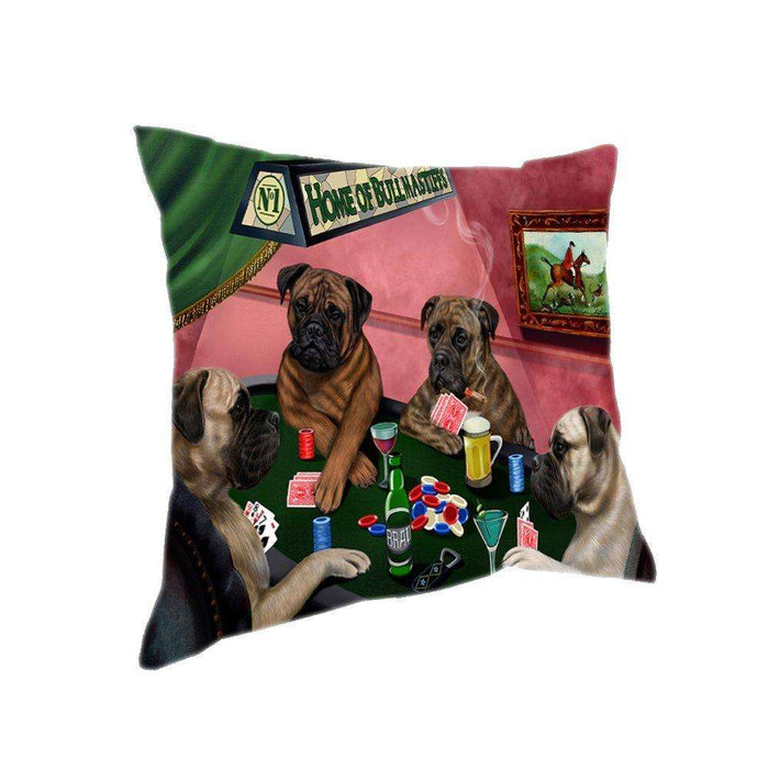 Home of 4 Bullmastiff Dogs Playing Poker Pillow