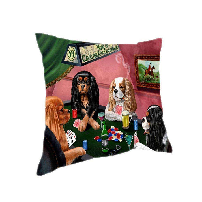 Home of 4 Cavalier King Charles Spaniel Dogs Playing Poker Pillow
