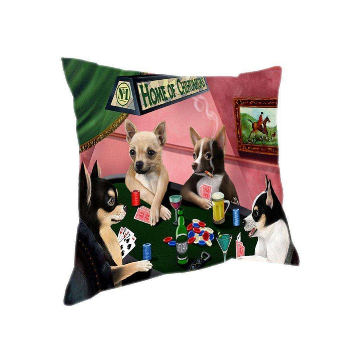 Home of 4 Chihuahuas Dogs Playing Poker Pillow