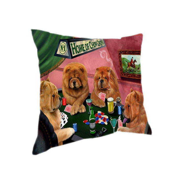 Home of 4 Chow Chow Dogs Playing Poker Pillow
