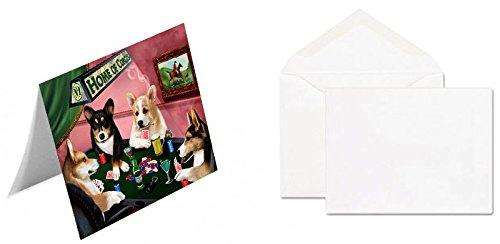 Home of 4 Corgi Dogs Playing Poker Handmade Artwork Assorted Pets Greeting Cards and Note Cards with Envelopes for All Occasions and Holiday Seasons