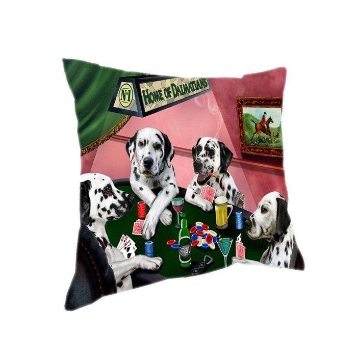Home of 4 Dalmatian Dogs Playing Poker Pillow