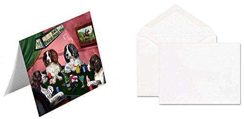 Home of 4 English Springer Spaniel Dogs Playing Poker Handmade Artwork Assorted Pets Greeting Cards and Note Cards with Envelopes for All Occasions and Holiday Seasons
